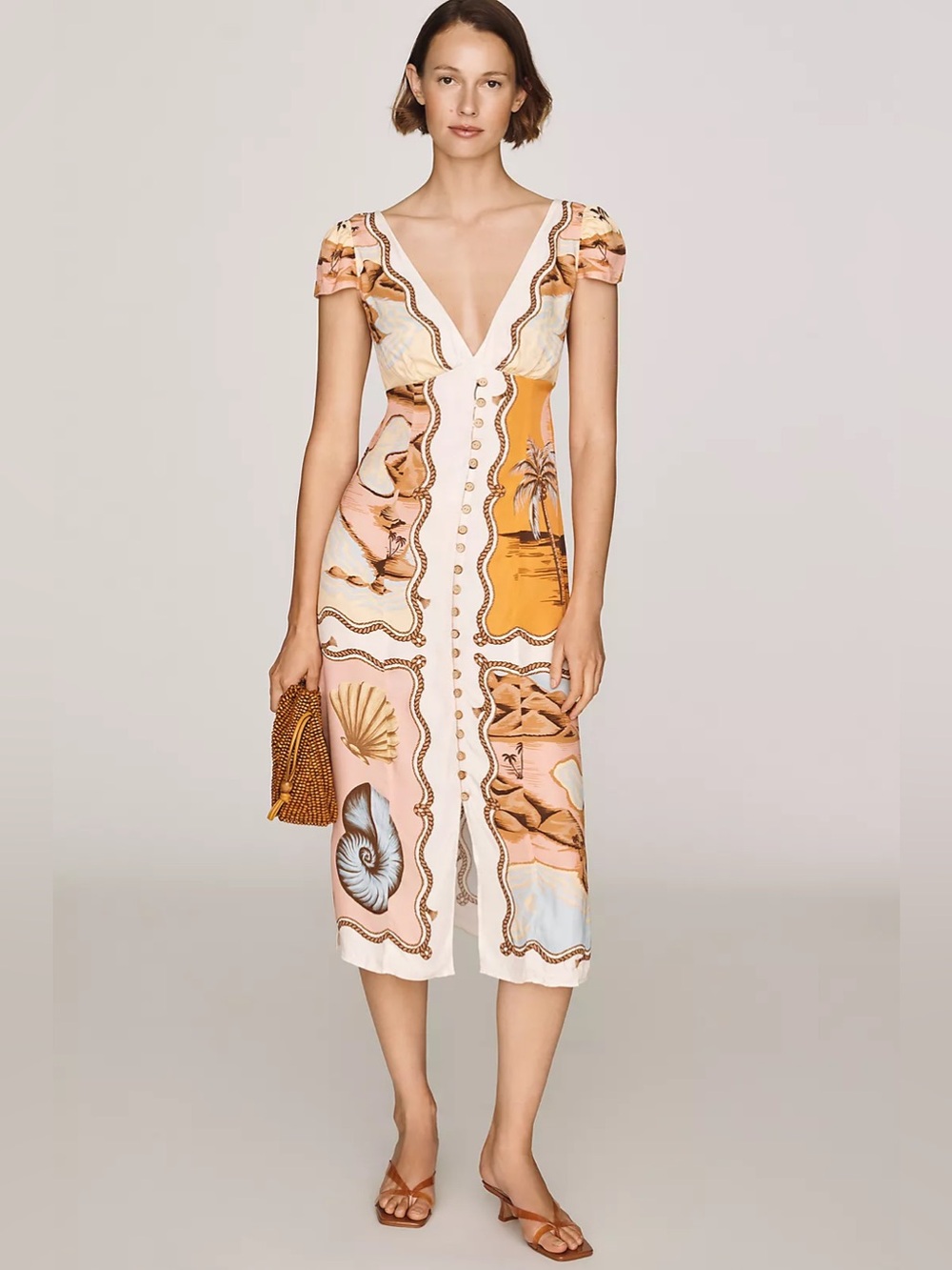 NWT Anthropologie Farm Rio Souvenir Nautical Beach Short-Sleeve Midi Dress Sz S